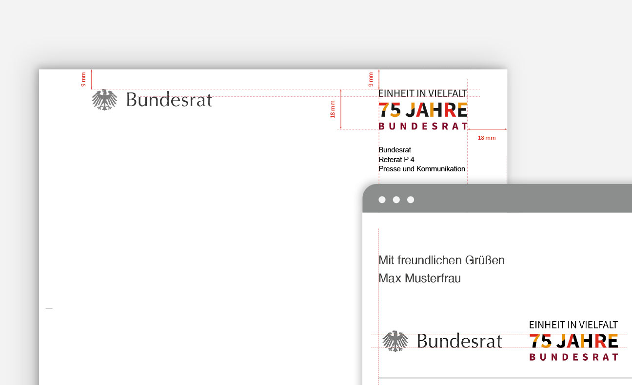 Logo-Platzierungsvorgaben für E-Mail und Briefbogen